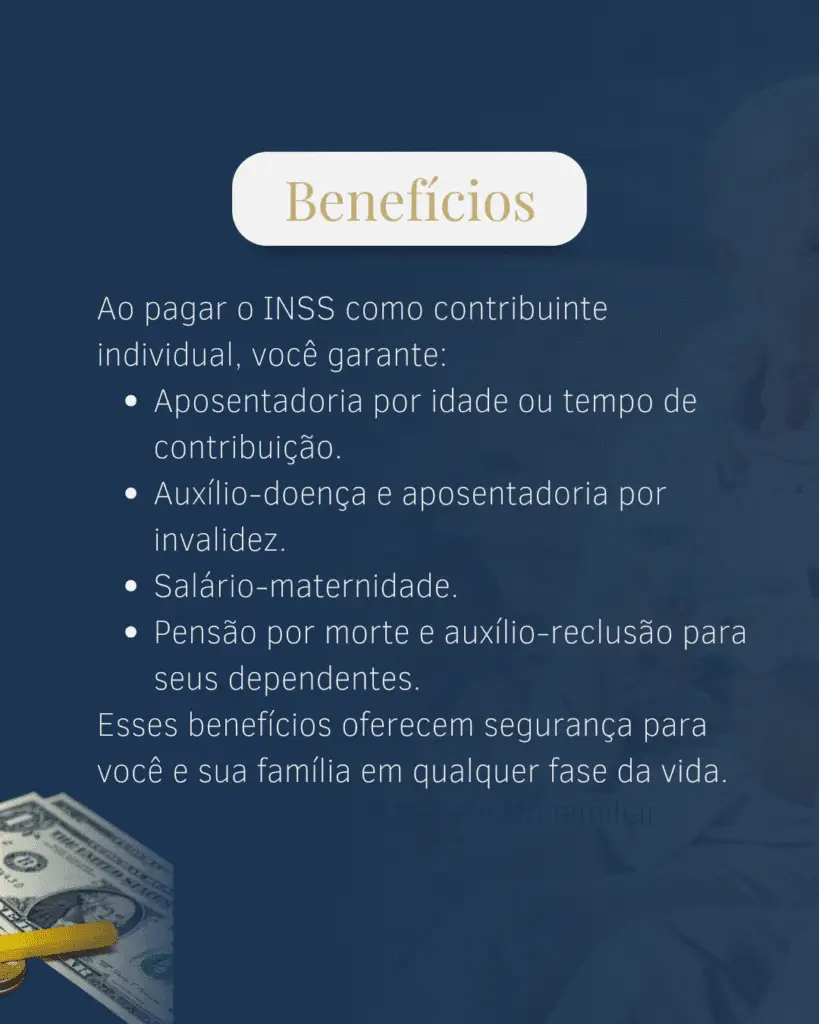 Contribuinte Individual INSS: Guia Completo para Profissionais Autônomos 1 Contribuir ao INSS garante segurança: proteção em casos de doença, acidente e renda para seus dependentes.